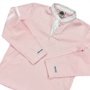 Barbarian Rugby Shirt Womens XL Pink Long Sleeve Stripe Henley Preshrunk Vintage